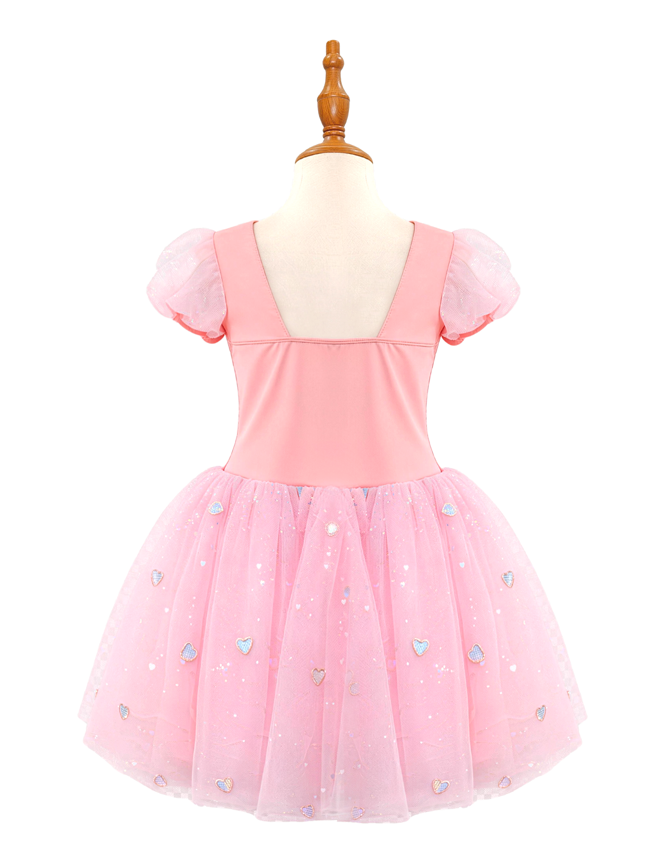 Pink Girls Princess Dress, Puff Sleeve Sparkle Tutu Costume with Heart Skirt-ALP0104