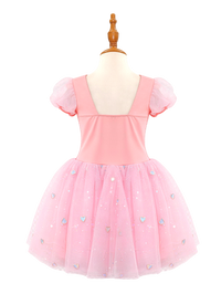 Pink Girls Princess Dress, Puff Sleeve Sparkle Tutu Costume with Heart Skirt-ALP0104