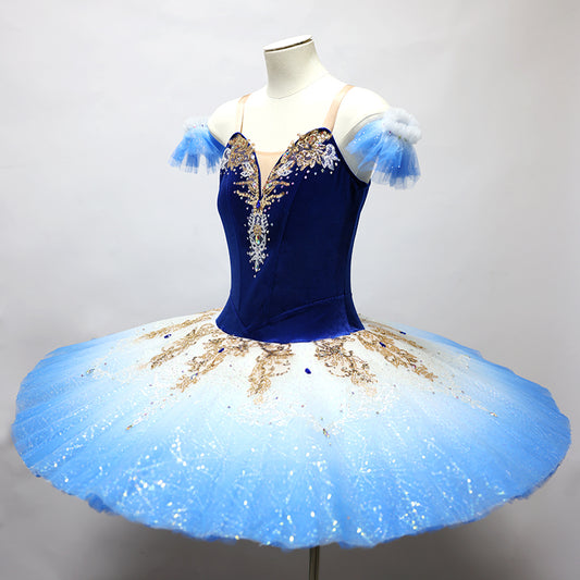 Handmade Professional Pancake Ballet Tutu Blue Gradient Ballet Stage Performance Costume