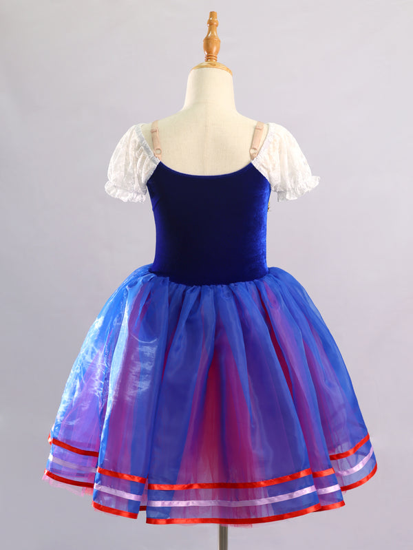 Girls Snow White Puff Lace Sleeve Ballet Tutu Dance Costume