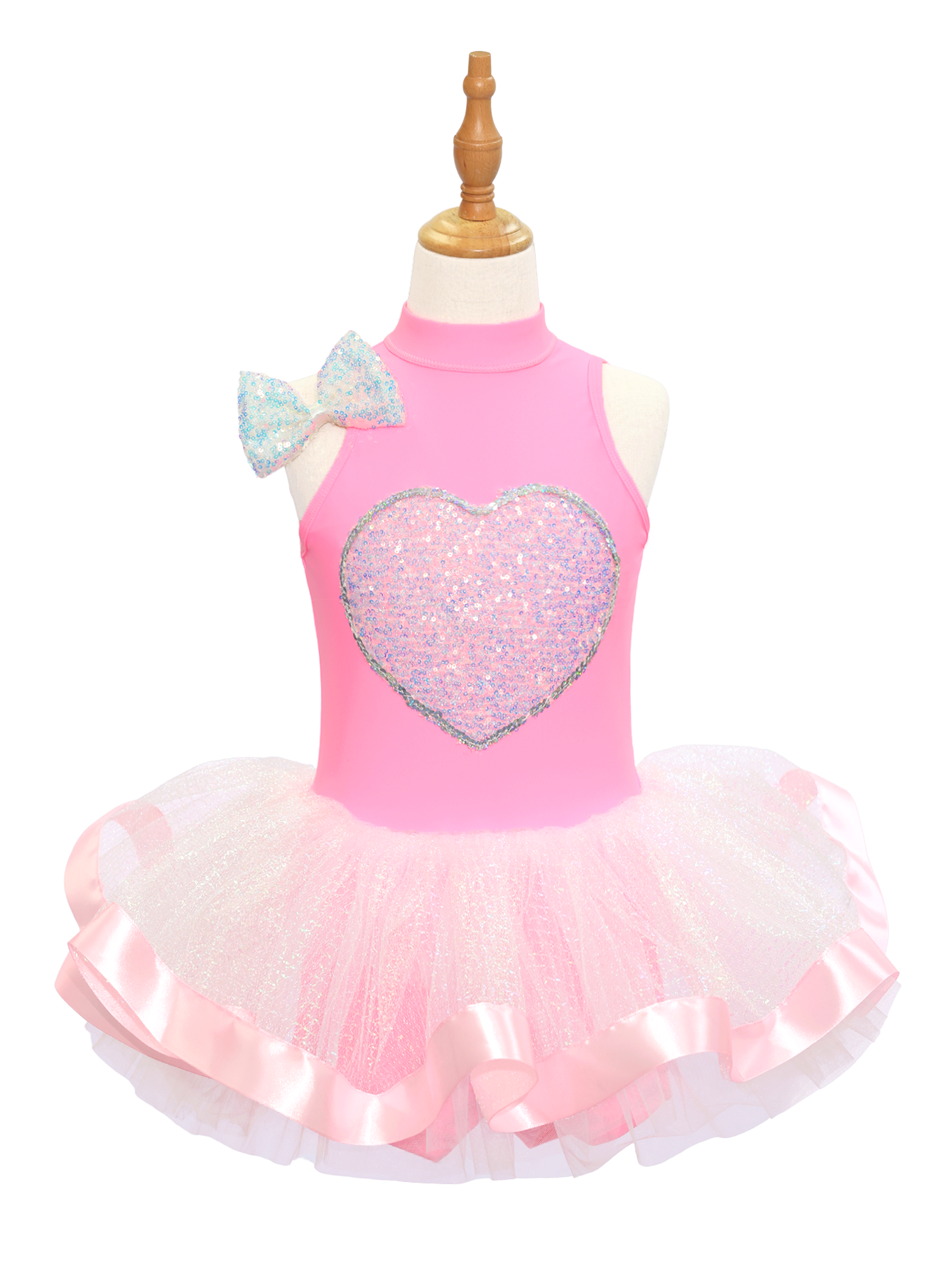 Kids Jazz Dance Leotard - Tutu Romper with Sequin Heart & Bow-JSP003