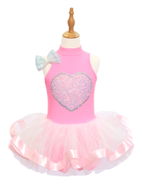 Kids Jazz Dance Leotard - Tutu Romper with Sequin Heart & Bow-JSP003