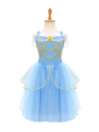 Sparkling Sky Blue Princess Costume with Gold Accents | Puff Sleeve Tulle Tutu Dress for Kids-ALP0101