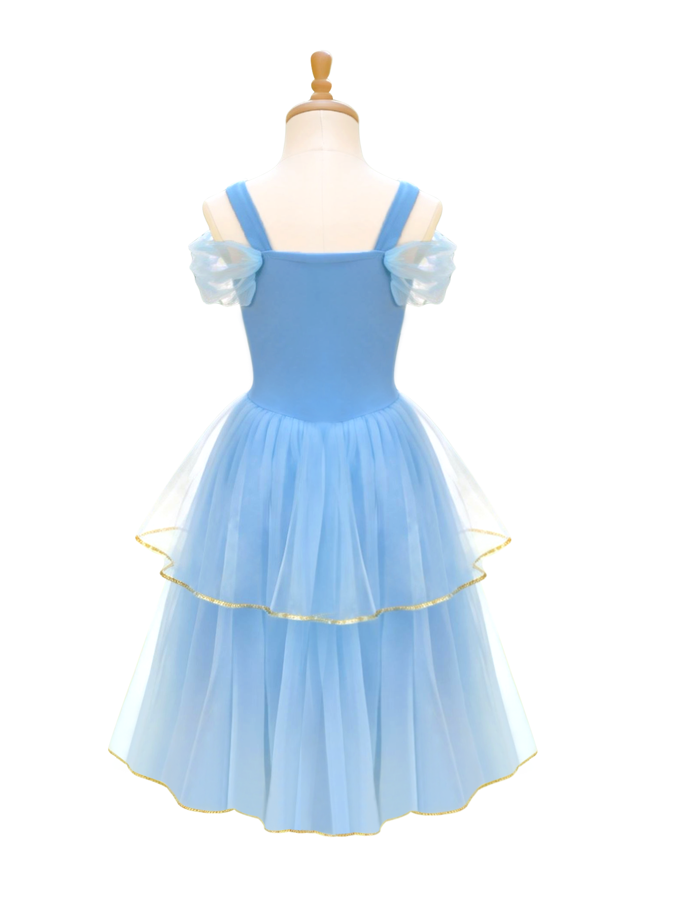 Sparkling Sky Blue Princess Costume with Gold Accents | Puff Sleeve Tulle Tutu Dress for Kids-ALP0101