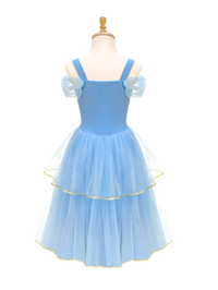 Sparkling Sky Blue Princess Costume with Gold Accents | Puff Sleeve Tulle Tutu Dress for Kids-ALP0101