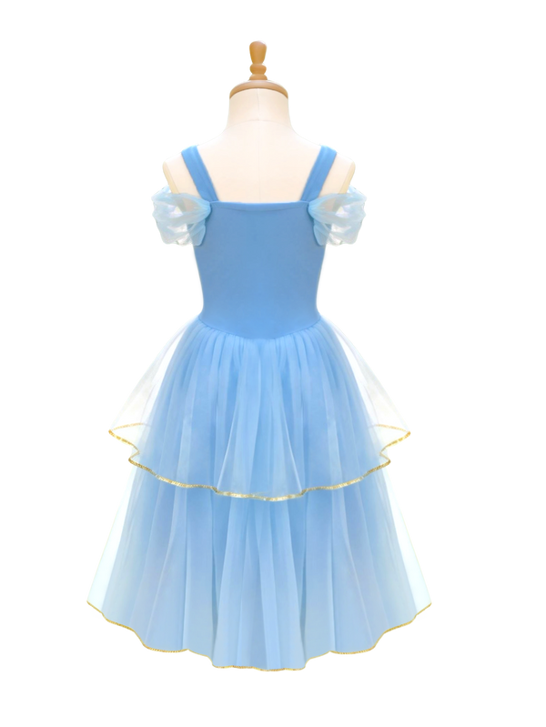 Sparkling Sky Blue Princess Costume with Gold Accents | Puff Sleeve Tulle Tutu Dress for Kids-ALP0101