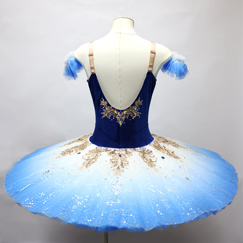 Handmade Professional Pancake Ballet Tutu Blue Gradient Ballet Stage Performance Costume