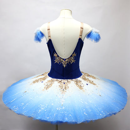 Handmade Professional Pancake Ballet Tutu Blue Gradient Ballet Stage Performance Costume