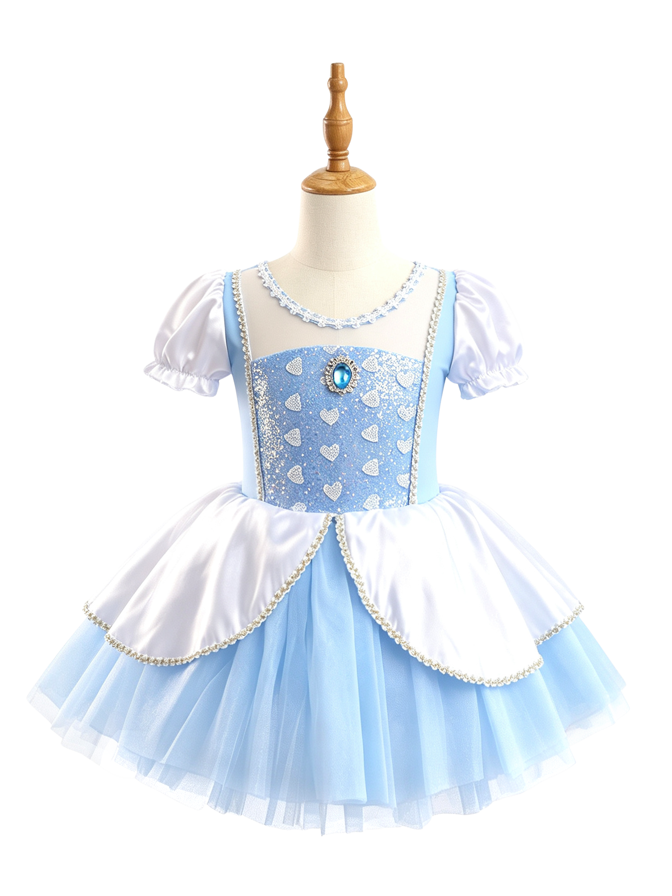 Girls Puff Sleeve Heart Glitter Ballet Leotard Princess Tutu Dress-ALP069