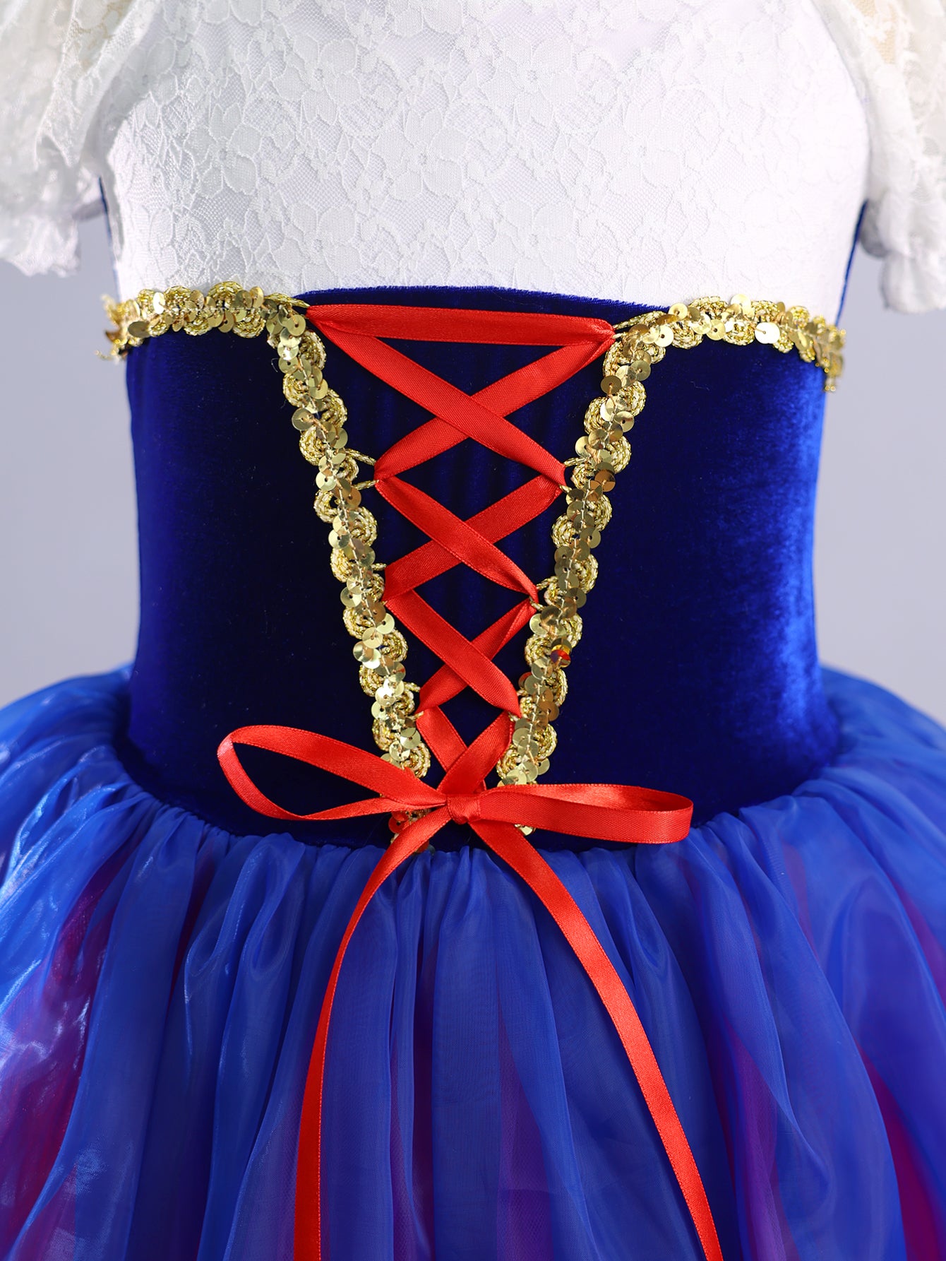 Girls Snow White Puff Lace Sleeve Ballet Tutu Dance Costume