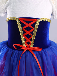 Girls Snow White Puff Lace Sleeve Ballet Tutu Dance Costume