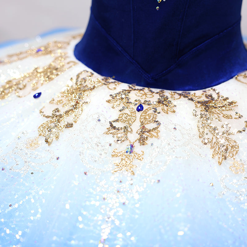 Handmade Professional Pancake Ballet Tutu Blue Gradient Ballet Stage Performance Costume