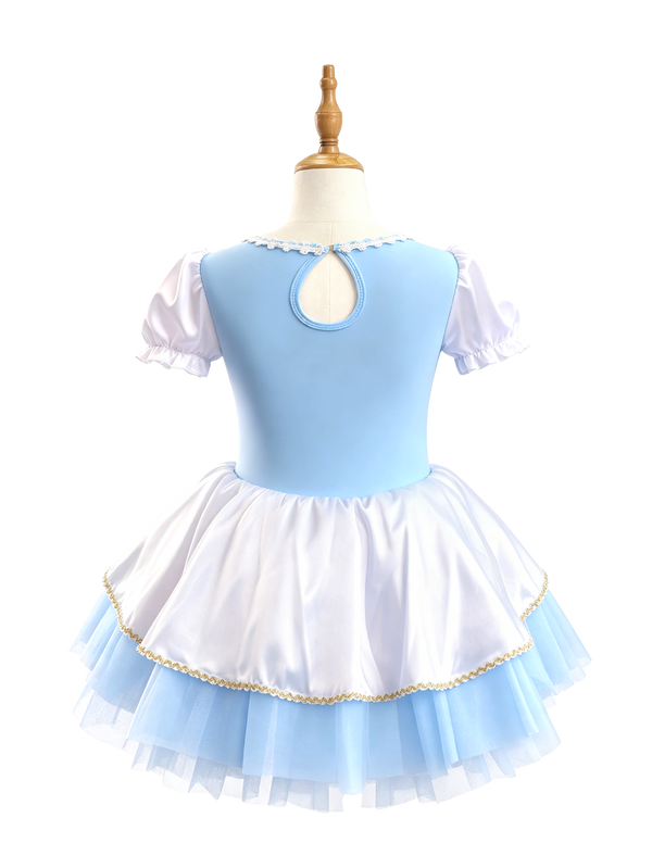 Girls Puff Sleeve Heart Glitter Ballet Leotard Princess Tutu Dress-ALP069