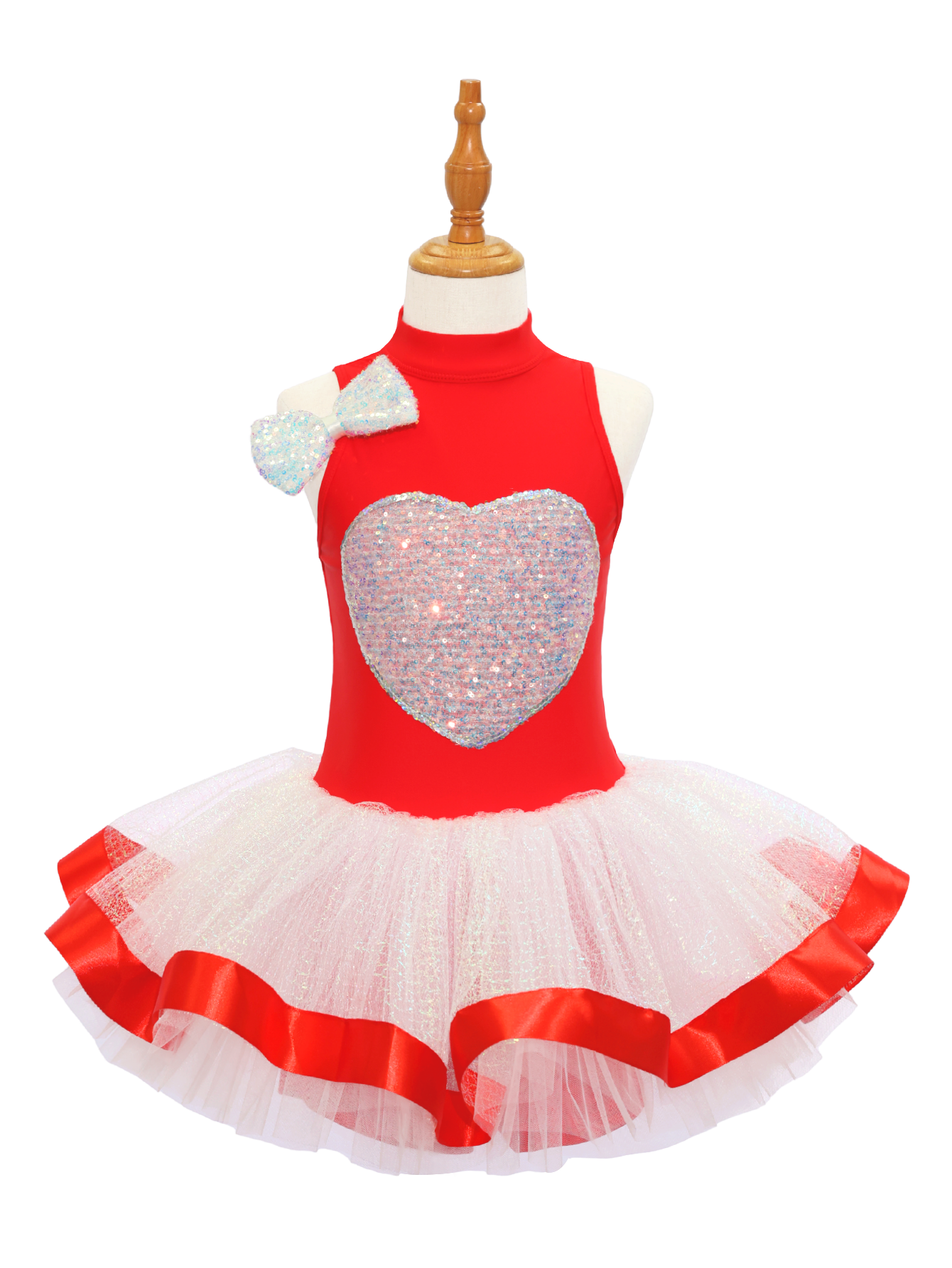 Kids Jazz Dance Leotard - Tutu Romper with Sequin Heart & Bow-JSP003