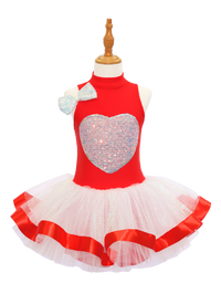 Kids Jazz Dance Leotard - Tutu Romper with Sequin Heart & Bow-JSP003