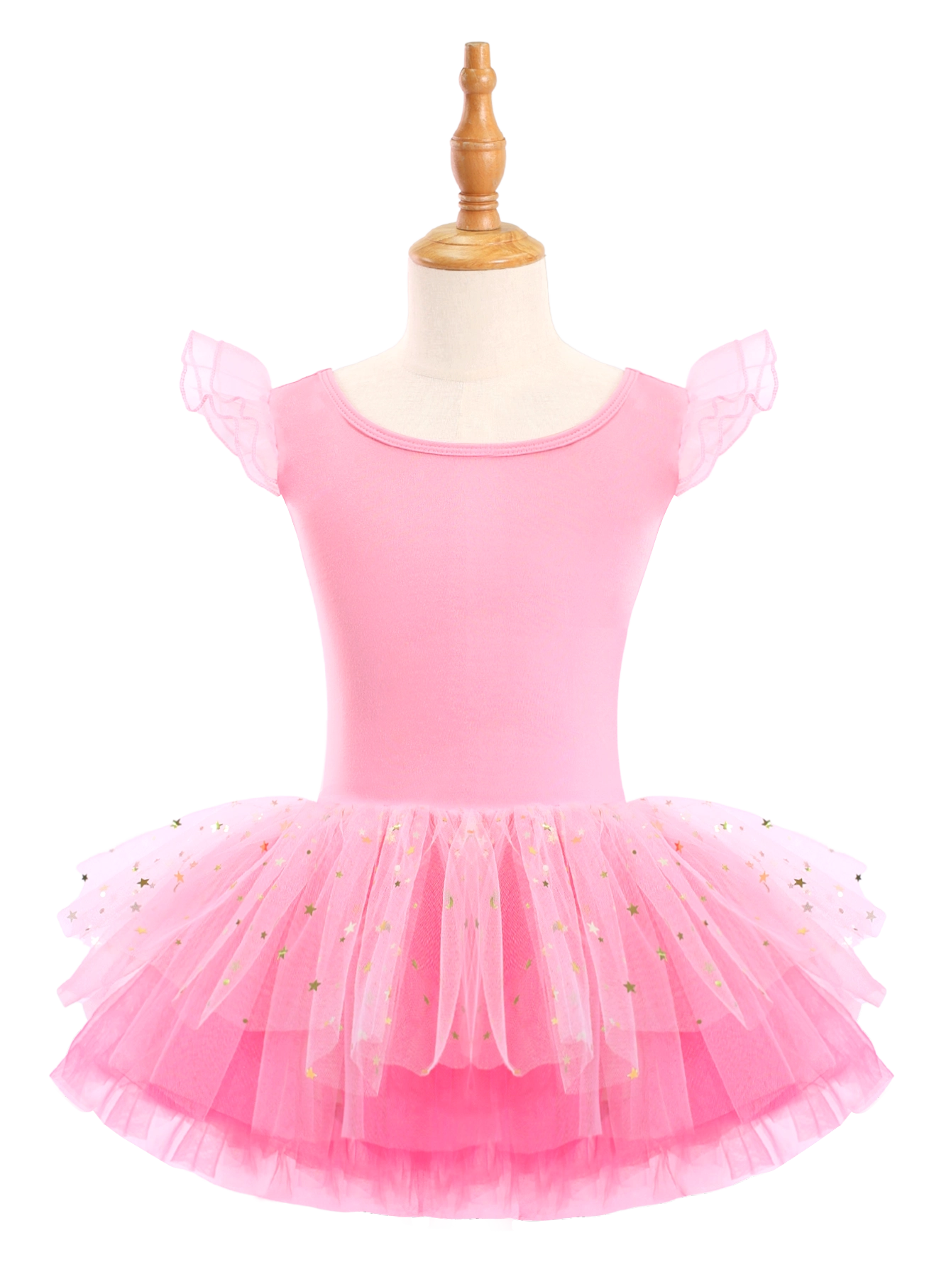 Girls Pink Crossover Back Ballet Leotard Tutu Dress-XY044