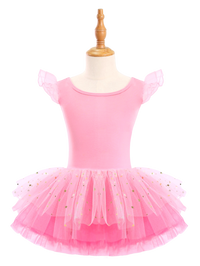 Girls Pink Crossover Back Ballet Leotard Tutu Dress-XY044