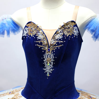 Handmade Professional Pancake Ballet Tutu Blue Gradient Ballet Stage Performance Costume