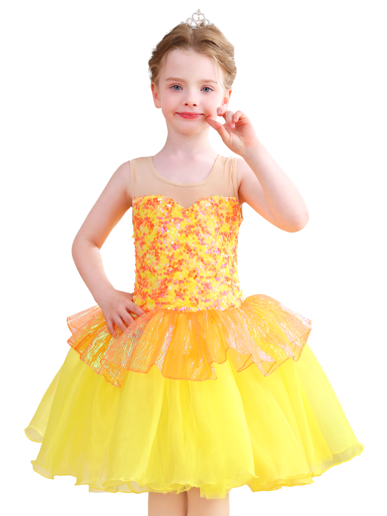 Girls Yellow Sequin Ballet Tutu Dress, Sparkle Performance Costume-ALP076