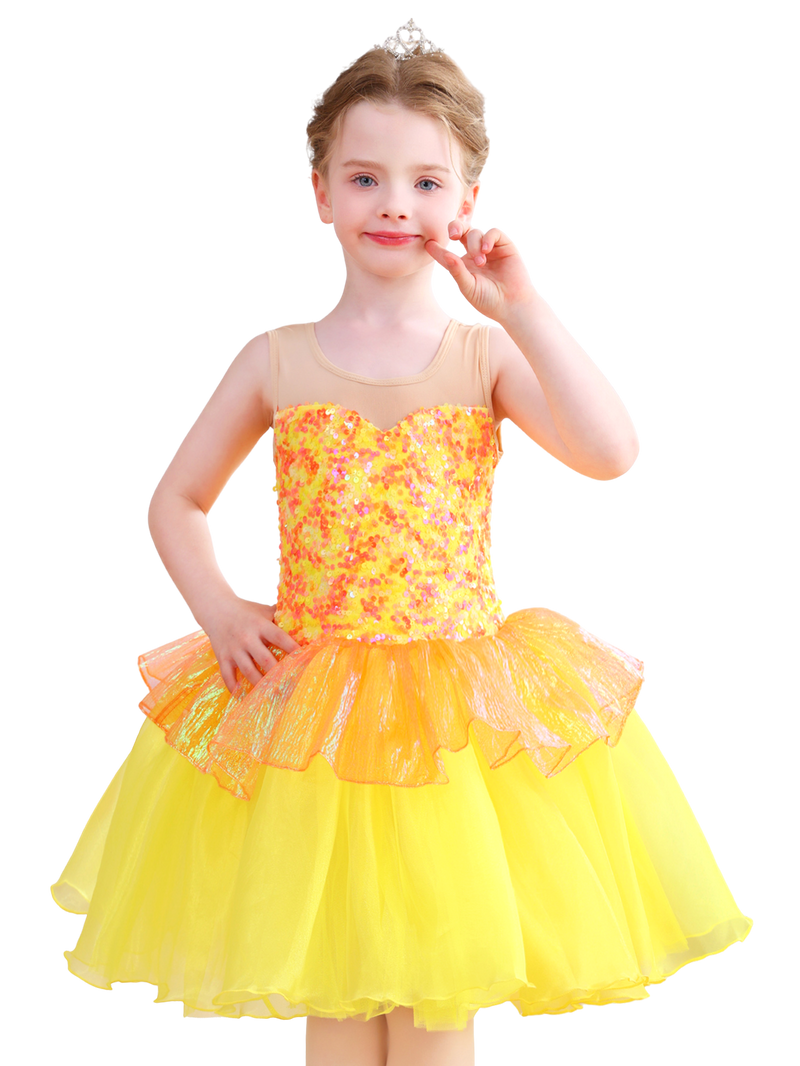 Girls Yellow Sequin Ballet Tutu Dress, Sparkle Performance Costume-ALP076