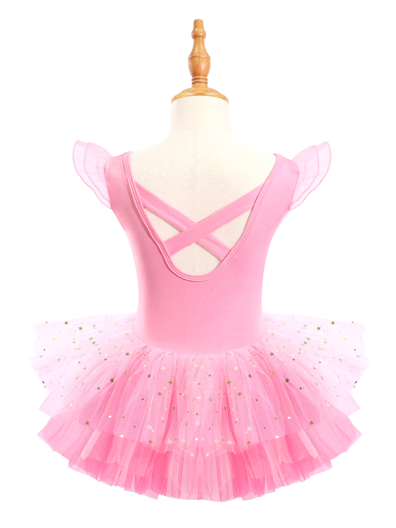 Girls Pink Crossover Back Ballet Leotard Tutu Dress-XY044