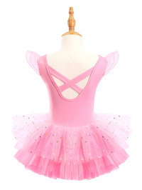 Girls Pink Crossover Back Ballet Leotard Tutu Dress-XY044