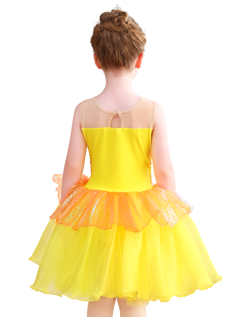 Girls Yellow Sequin Ballet Tutu Dress, Sparkle Performance Costume-ALP076