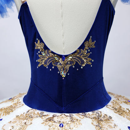 Handmade Professional Pancake Ballet Tutu Blue Gradient Ballet Stage Performance Costume