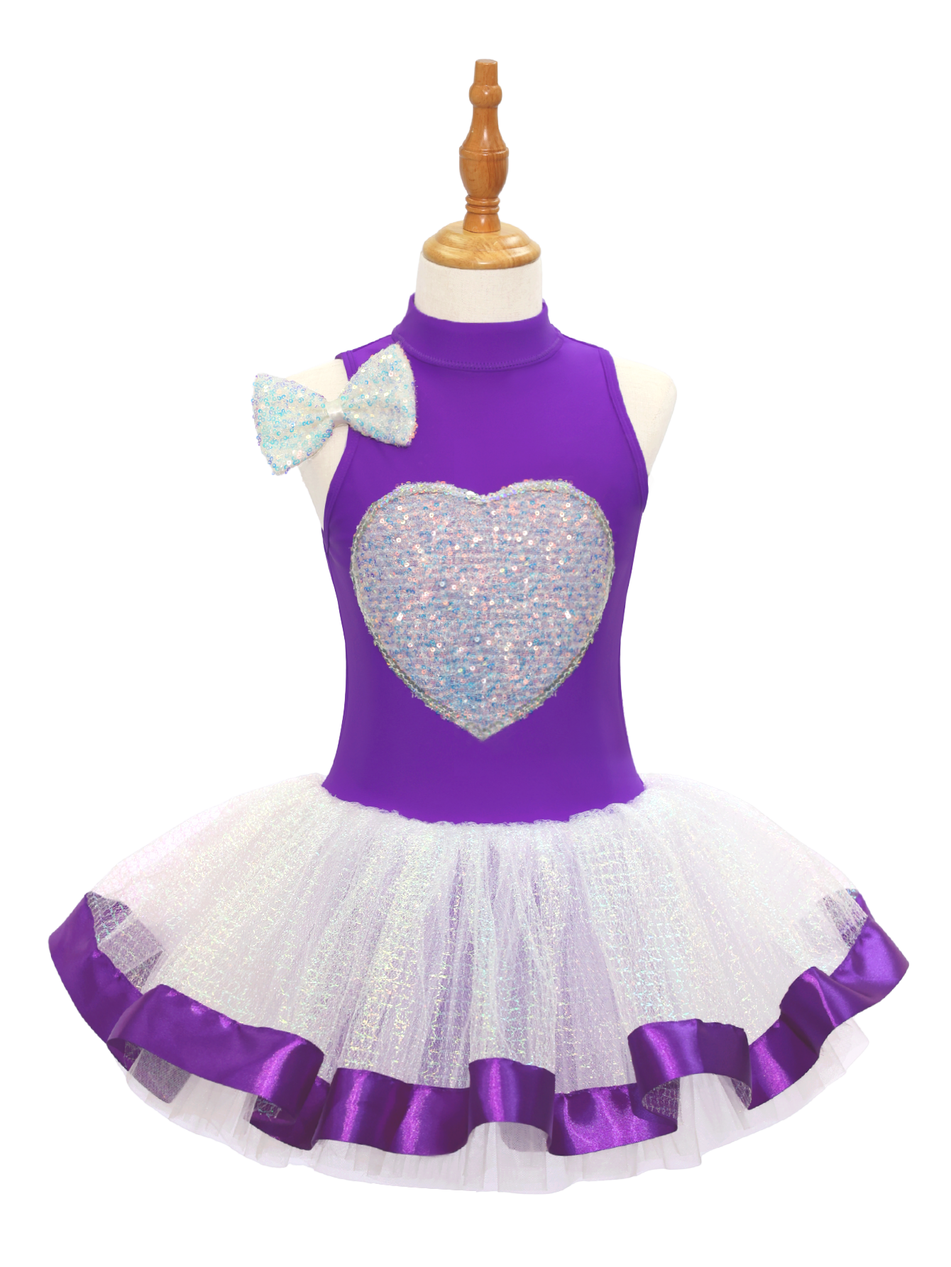 Kids Jazz Dance Leotard - Tutu Romper with Sequin Heart & Bow-JSP003