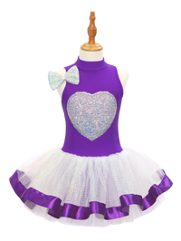 Kids Jazz Dance Leotard - Tutu Romper with Sequin Heart & Bow-JSP003