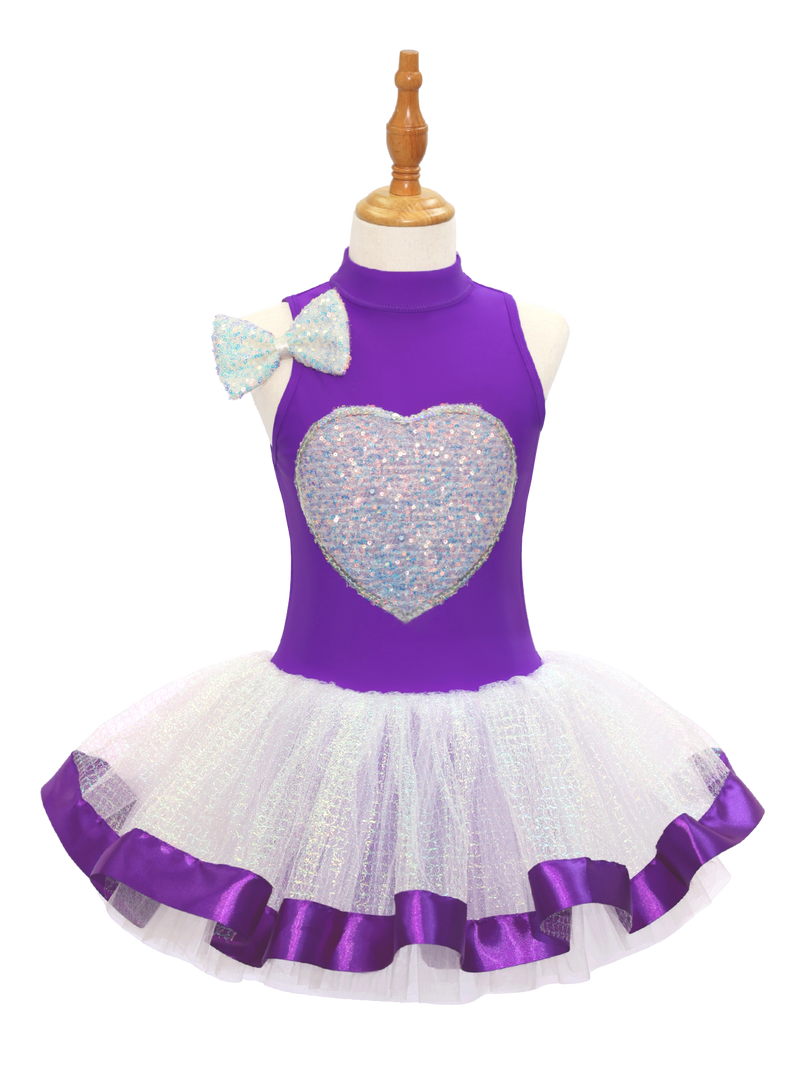 Kids Jazz Dance Leotard - Tutu Romper with Sequin Heart & Bow-JSP003