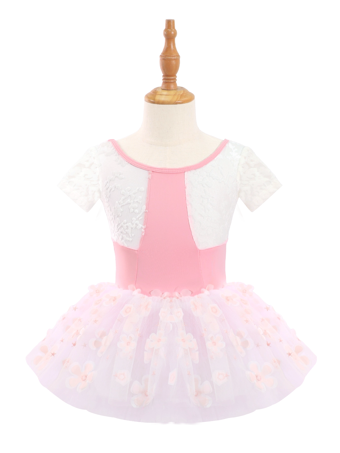 Kids Pink Floral Ballet Leotard Tutu Dress-AM193