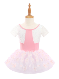 Kids Pink Floral Ballet Leotard Tutu Dress-AM193