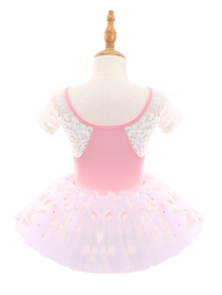 Kids Pink Floral Ballet Leotard Tutu Dress-AM193