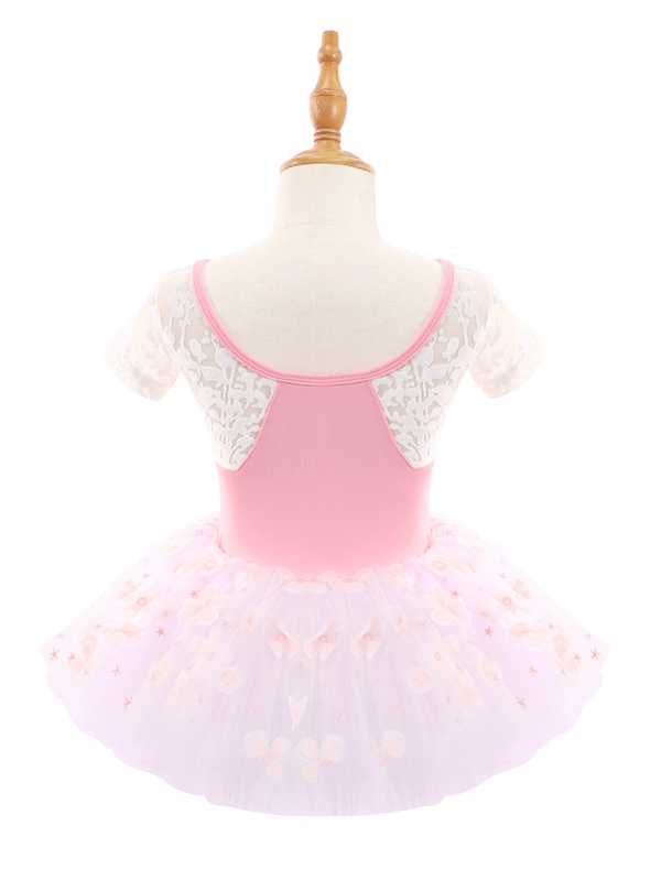 Kids Pink Floral Ballet Leotard Tutu Dress-AM193