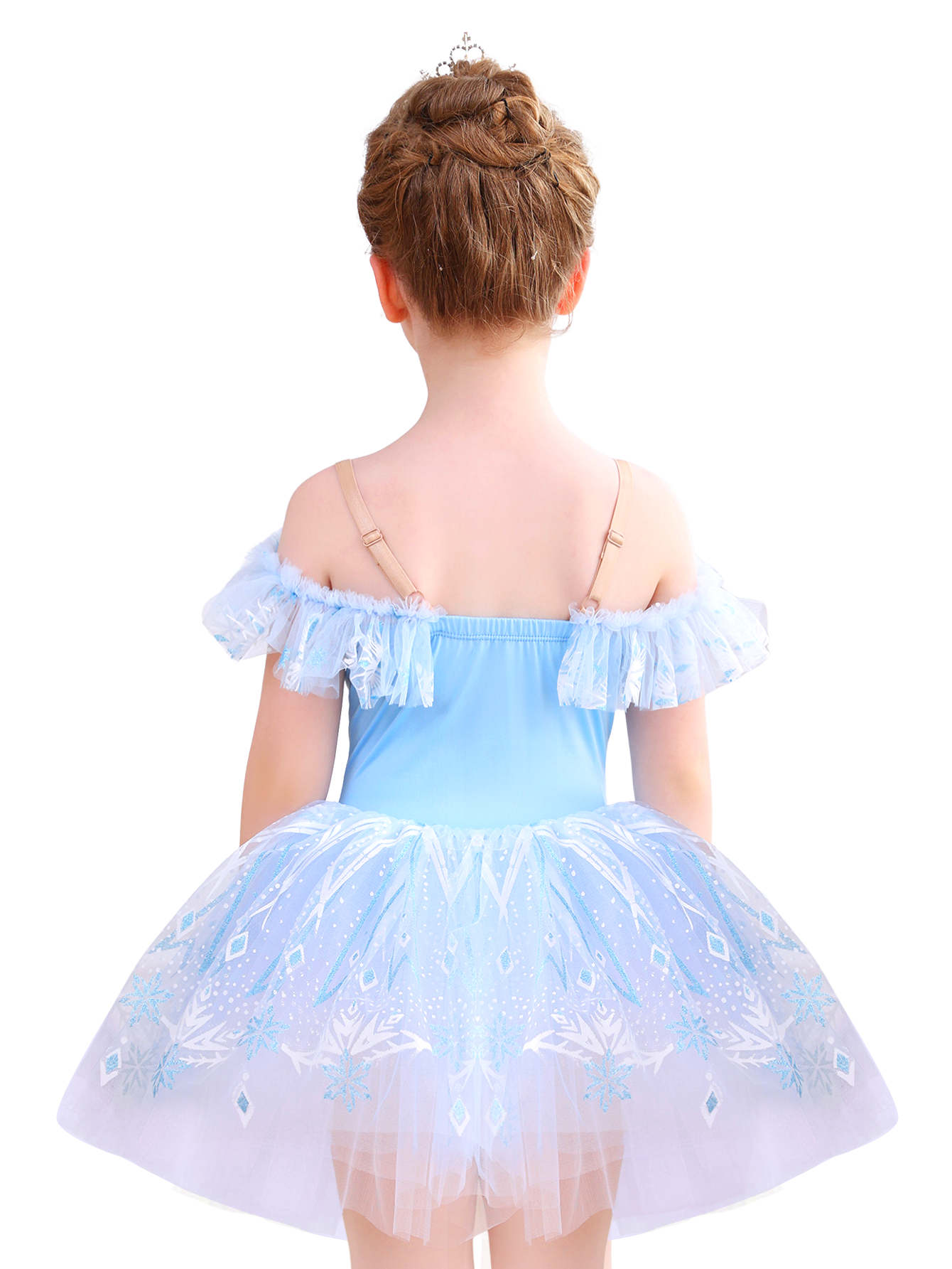 Girls Pink Snowflake Lace Ballet Tutu Dress, Ruffle Sleeve Dance Costume-ALP057