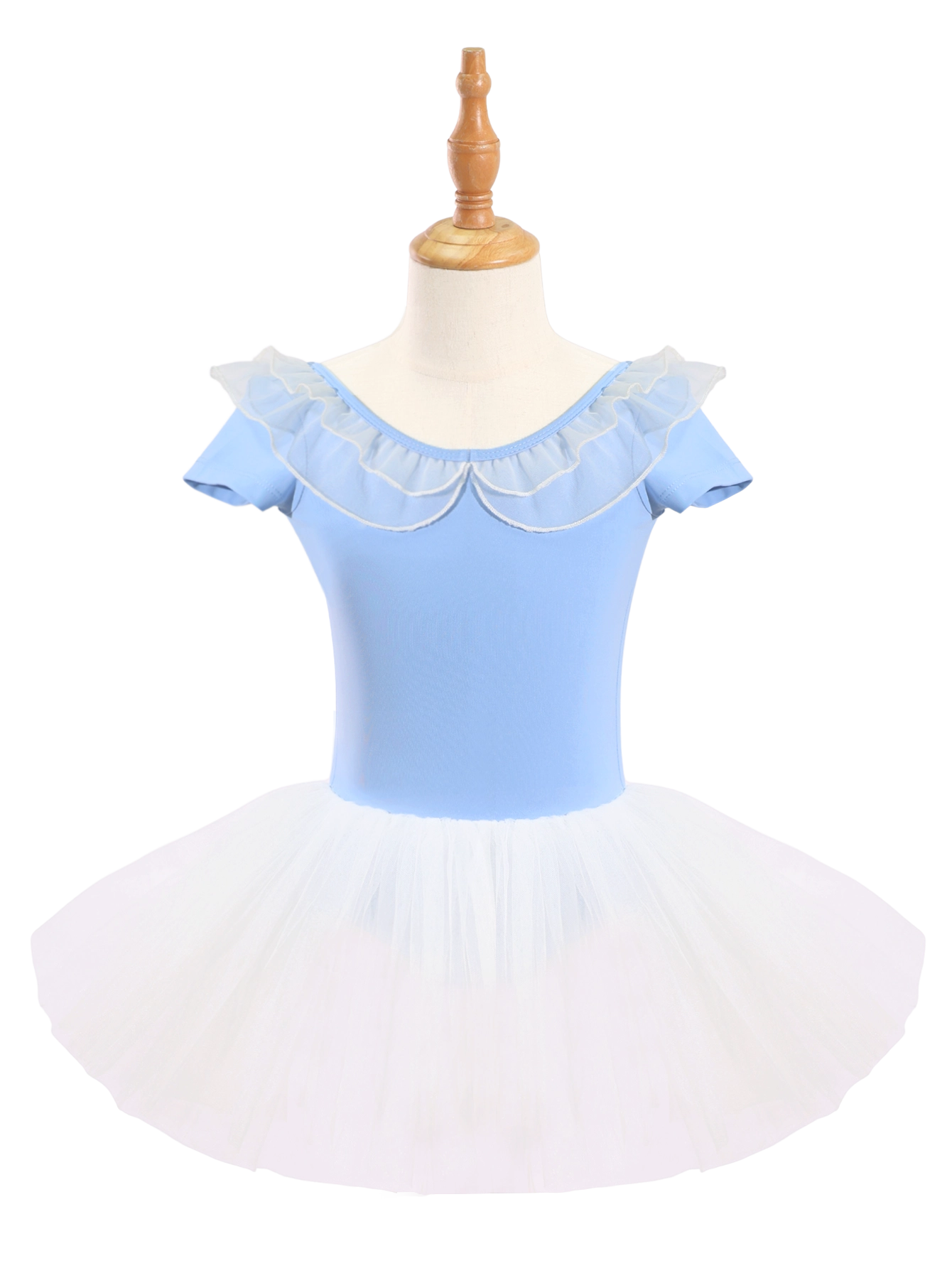 Girls Blue Ruffle Neck Ballet Leotard Tutu