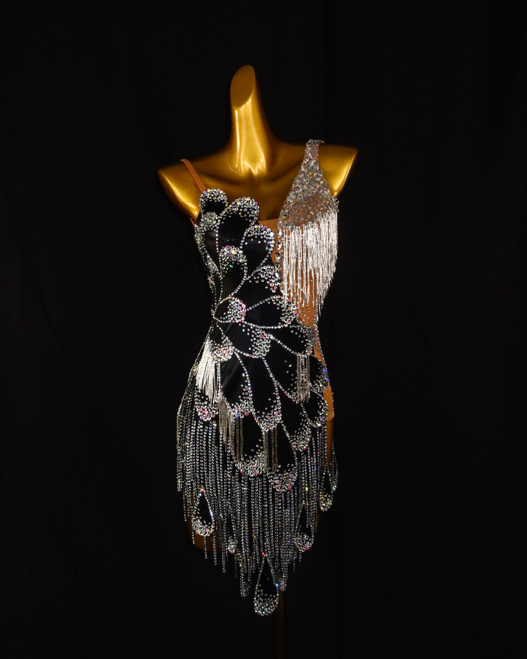 Black Crystal Petal Latin Dance Dress