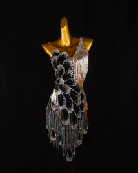 Black Crystal Petal Latin Dance Dress