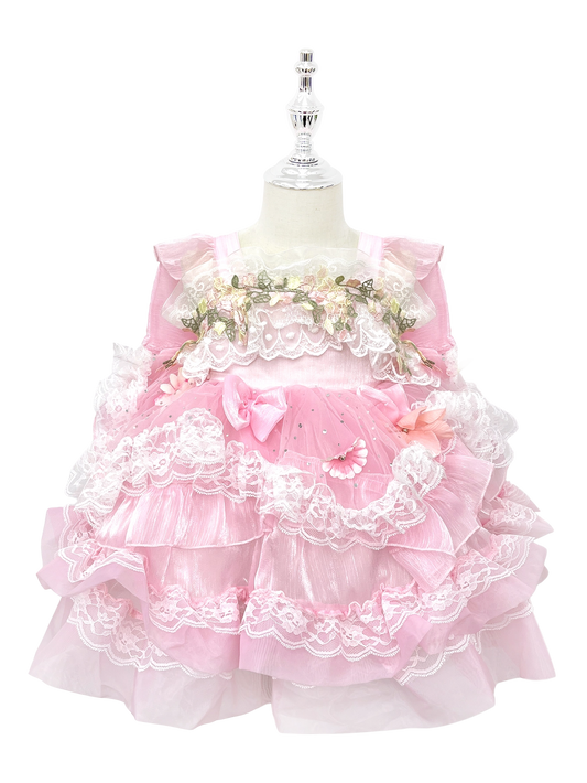 Pink Floral Lace Lolita Princess Dress for Toddlers-W26055