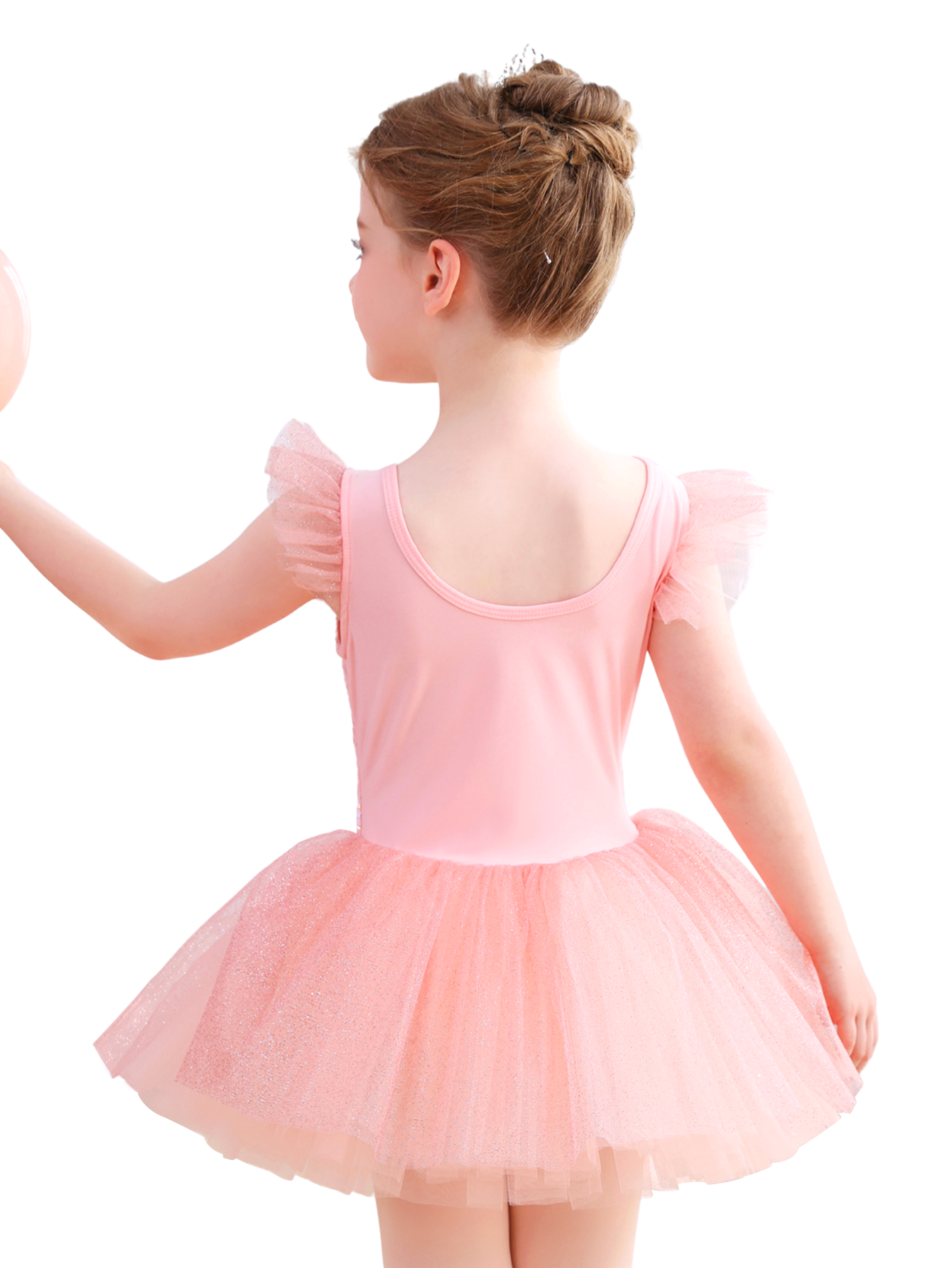 Girls Pink Heart Sequin Ballet Tutu Dress, Sparkly Tulle Dance Costume-ALP055