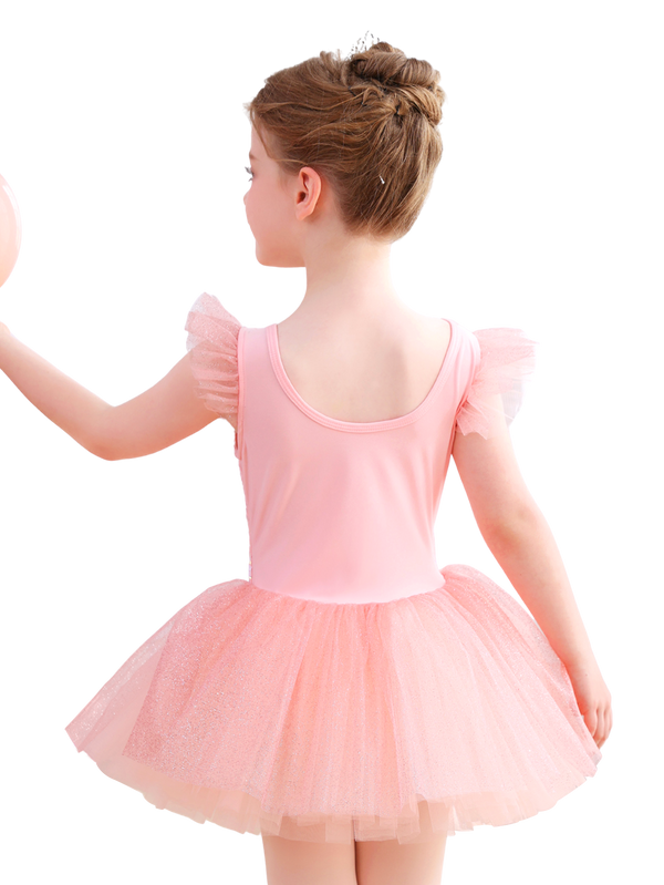 Girls Pink Heart Sequin Ballet Tutu Dress, Sparkly Tulle Dance Costume-ALP055