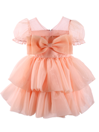 Girls Peach Puff Sleeve Princess Dress with Big Bow-XGZ9001