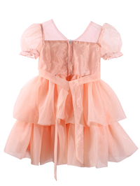 Girls Peach Puff Sleeve Princess Dress with Big Bow-XGZ9001