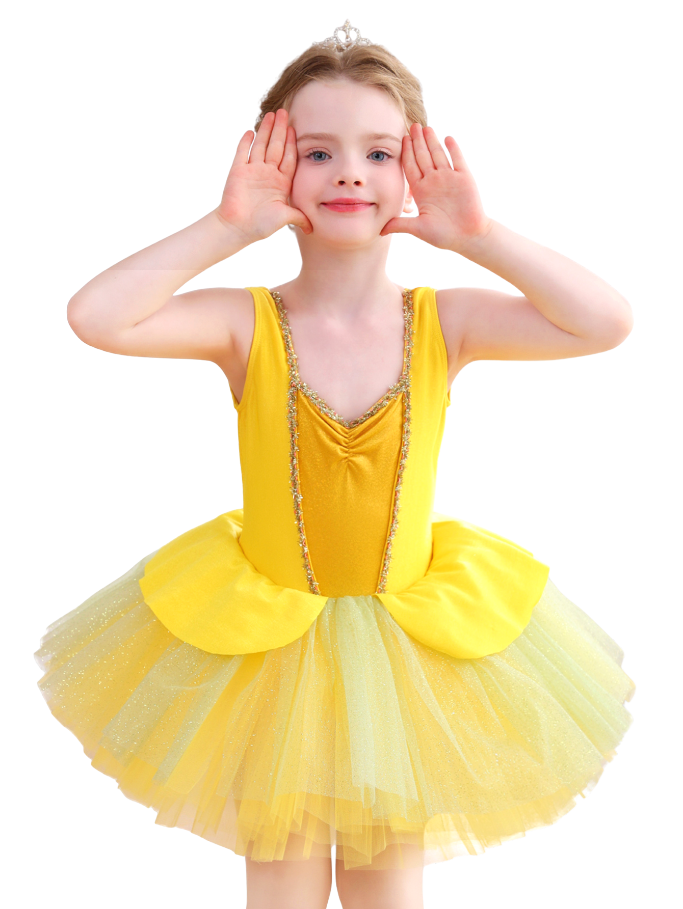 Girls Yellow Princess Ballet Tutu Dress, Sparkle Dance Costume-ALP075