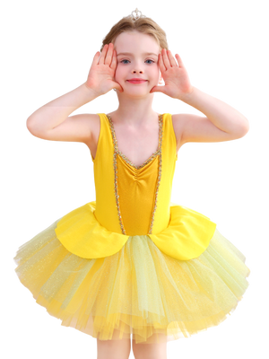 Girls Yellow Princess Ballet Tutu Dress, Sparkle Dance Costume-ALP075