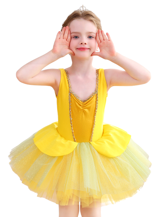 Girls Yellow Princess Ballet Tutu Dress, Sparkle Dance Costume-ALP075