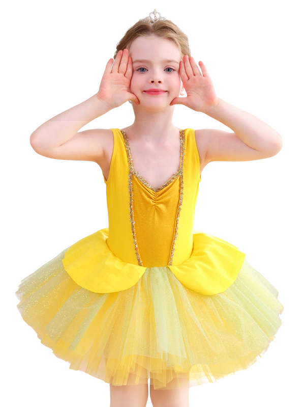 Girls Yellow Princess Ballet Tutu Dress, Sparkle Dance Costume-ALP075