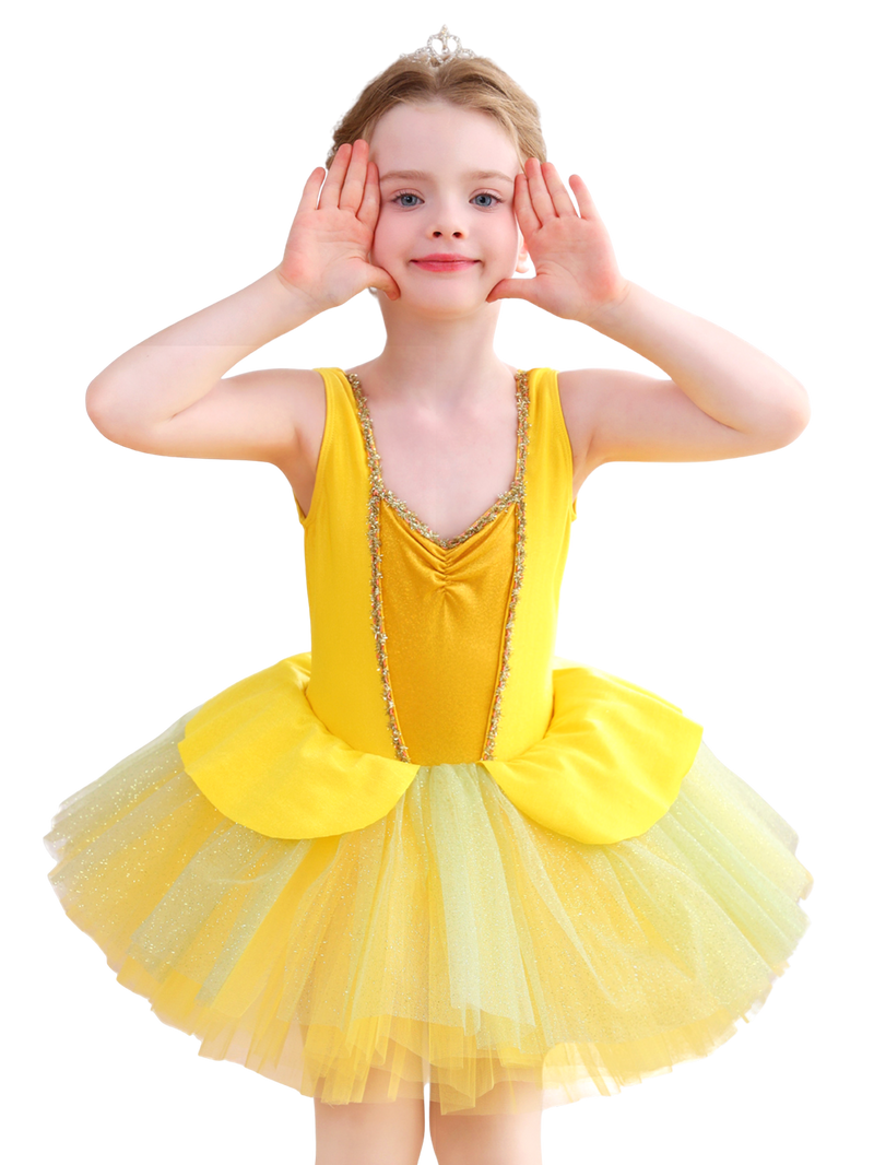 Girls Yellow Princess Ballet Tutu Dress, Sparkle Dance Costume-ALP075