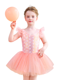 Girls Pink Heart Sequin Ballet Tutu Dress, Sparkly Tulle Dance Costume-ALP055